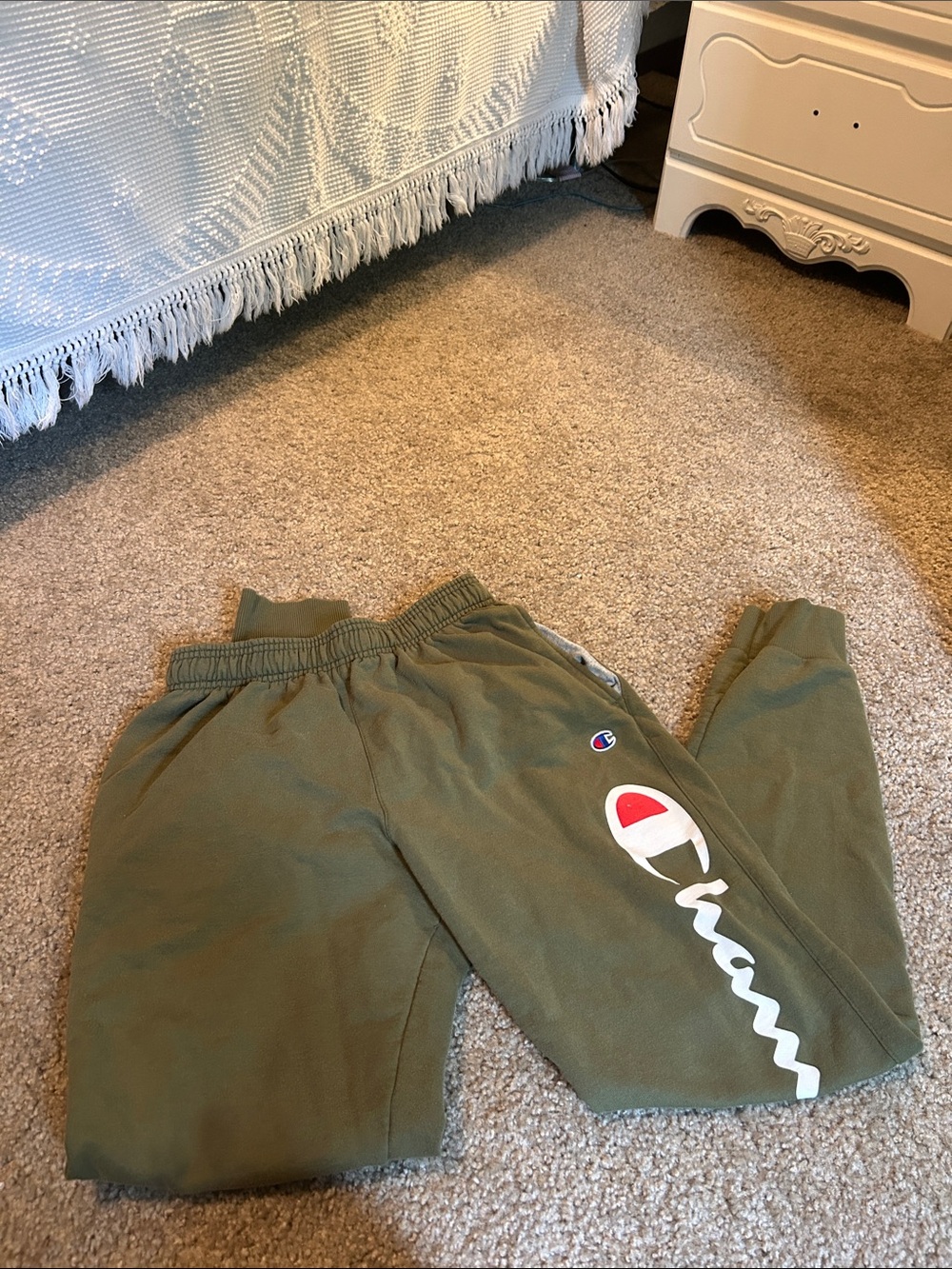 Champion Kids or womens S Olive Logo Script Joggers